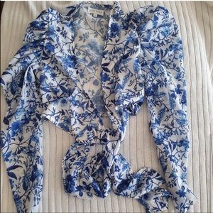 Adorable white and blue floral blouse